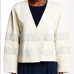 TIbi White boho leather lambskin fringe jacket